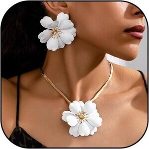 Gold Flower Jewelry Set Necklace and Earrings Summer Beach Vacation Gift